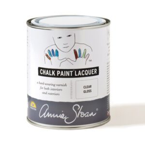 A can of Annie Sloan Chalk Paint Lacquer with colorful painted nails illustration.